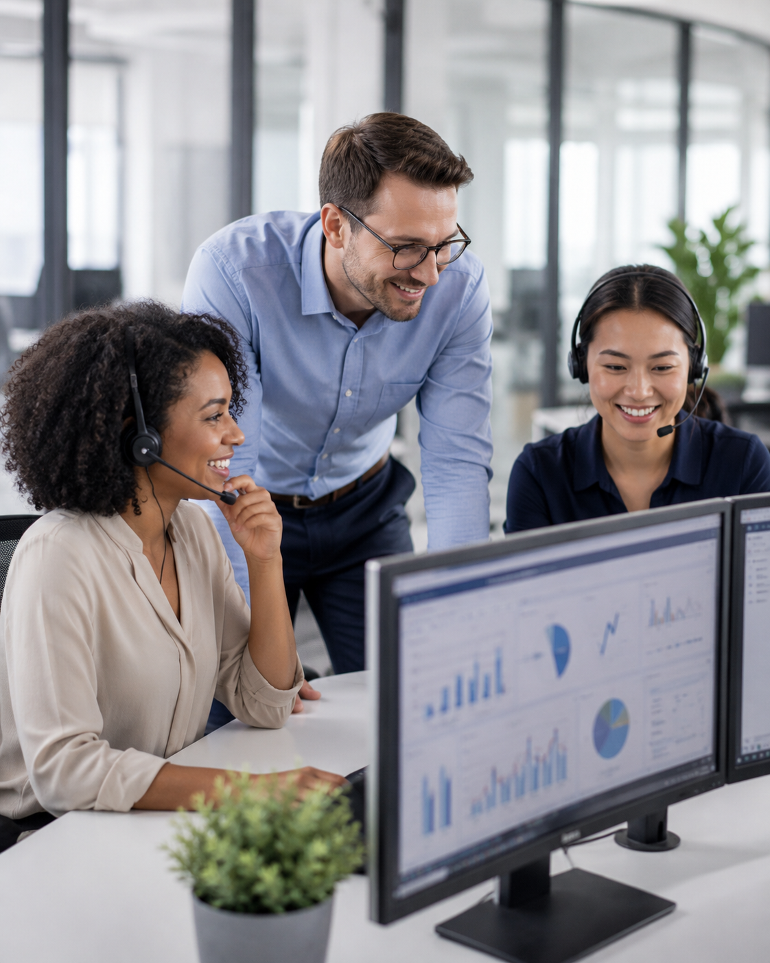 Professional contact centre team member in an office